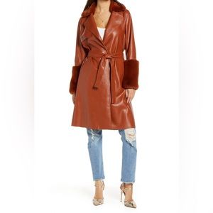 Faux Vegan Leather Trench Coat with Faux Fur Trim
BLANKNYC